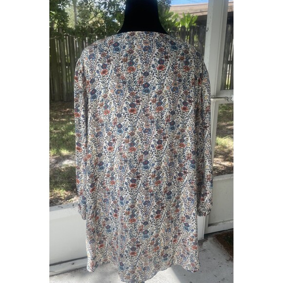 Rose & Olive 2X  Floral Botanical V-Neck Pintuck 3/4 Sleeve Popover Cottage - Picture 8 of 8